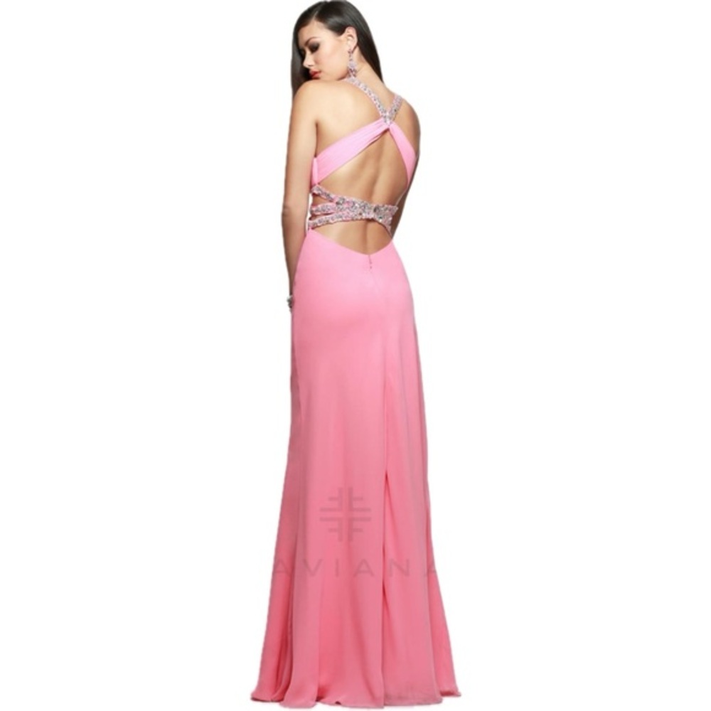 Faviana Glamour Beaded Halter Prom Dress in Pink